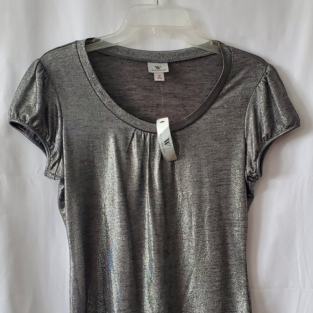 SALE! Worthington Silver Shell Cap Sleeve top size: M  NWT!! - Picture 6 of 9